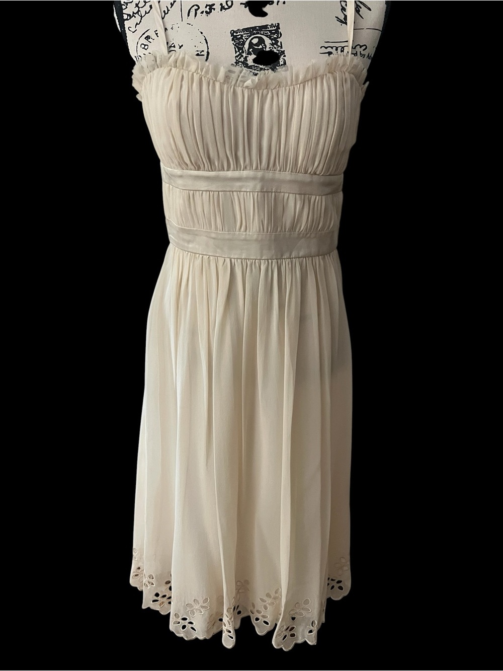 VTG Y2K BCBGMAXAZRIA 100% Silk Strapless Eyelet Dress Size 6 + OG Bag